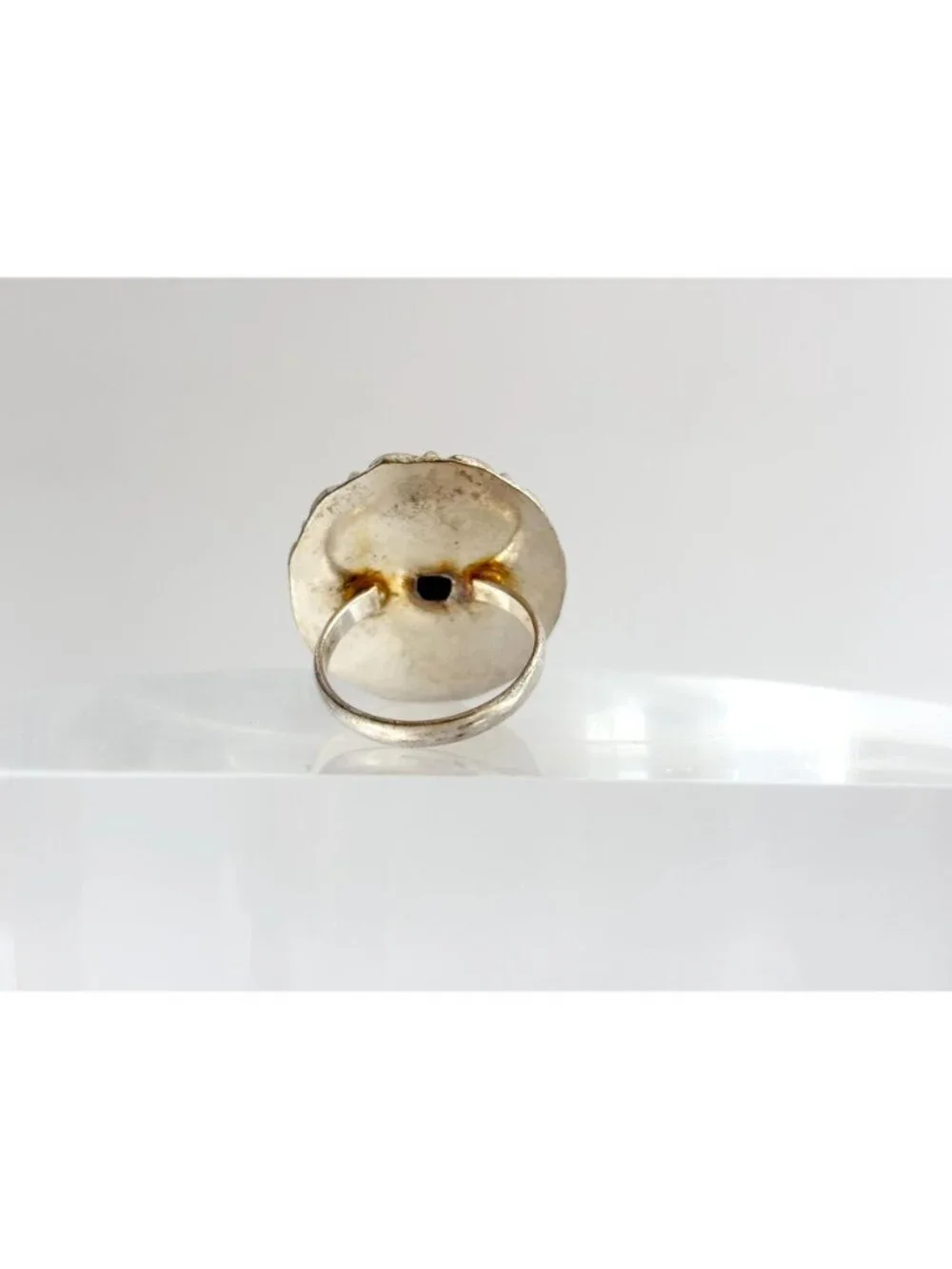 Banded Brown Agate Cabochon Scalloped Sterling Silver 925 Vintage Ring - sz 9